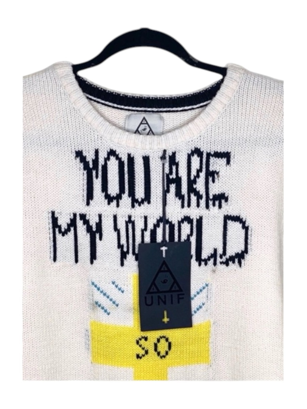 VHTF: new UNIF ♱ You Are My World FTW Sweater ♱ Cozy Intarsia Knit ♱ Ivory Pink - Picture 9 of 16